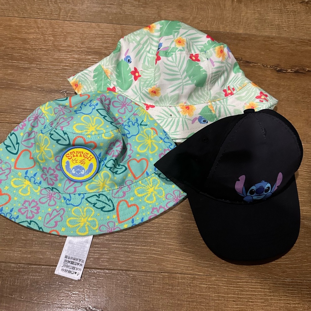 3 Stitch Summer Kids' Sun Protection Hat Set - Black, Green, Multicolor